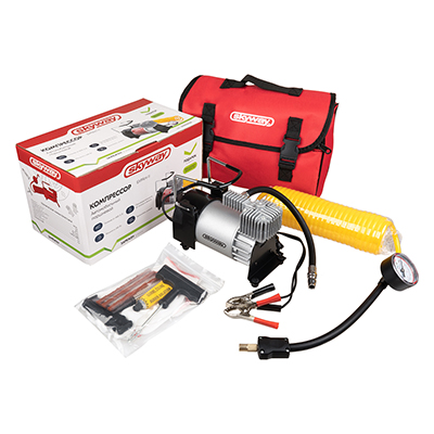 Компрессор метал. 60л/мин с крокодилами SKYWAY Буран-11 (3 насадки) в сумке 10АТМ S02001024